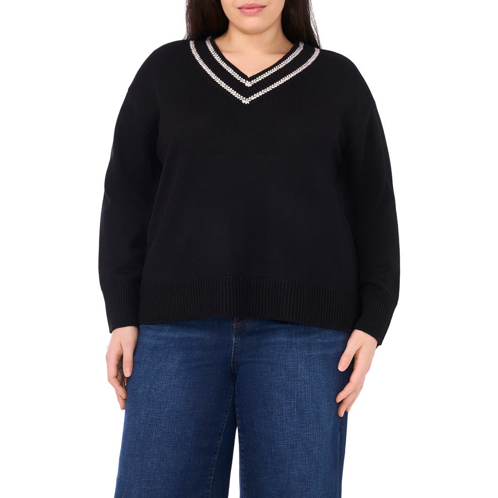 Halogen ® Embroidered Trim Sweater In Black