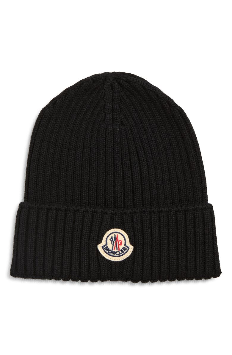 Moncler Kids' Logo Patch Virgin Wool Beanie, Main, color, Black