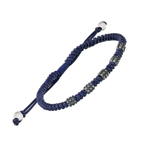 Link Up Stainless Steel Beads On Nylon Pull Cord In Blue