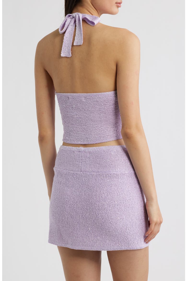 Retro Sequin Knit Tie Halter Neck Crop Top, Alternate, color, LILAC GLIMMER