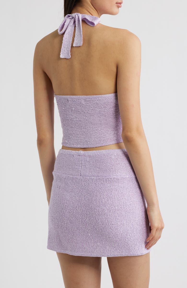 Kulani Kinis Retro Sequin Knit Tie Halter Neck Crop Top, Alternate, color, Lilac Glimmer