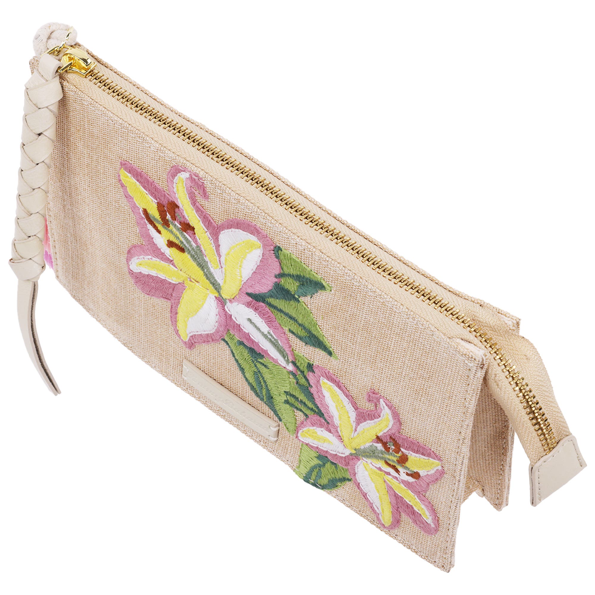 Tommy Bahama Zip Top Embroidered Floral Clutch, Alternate, color, Pink