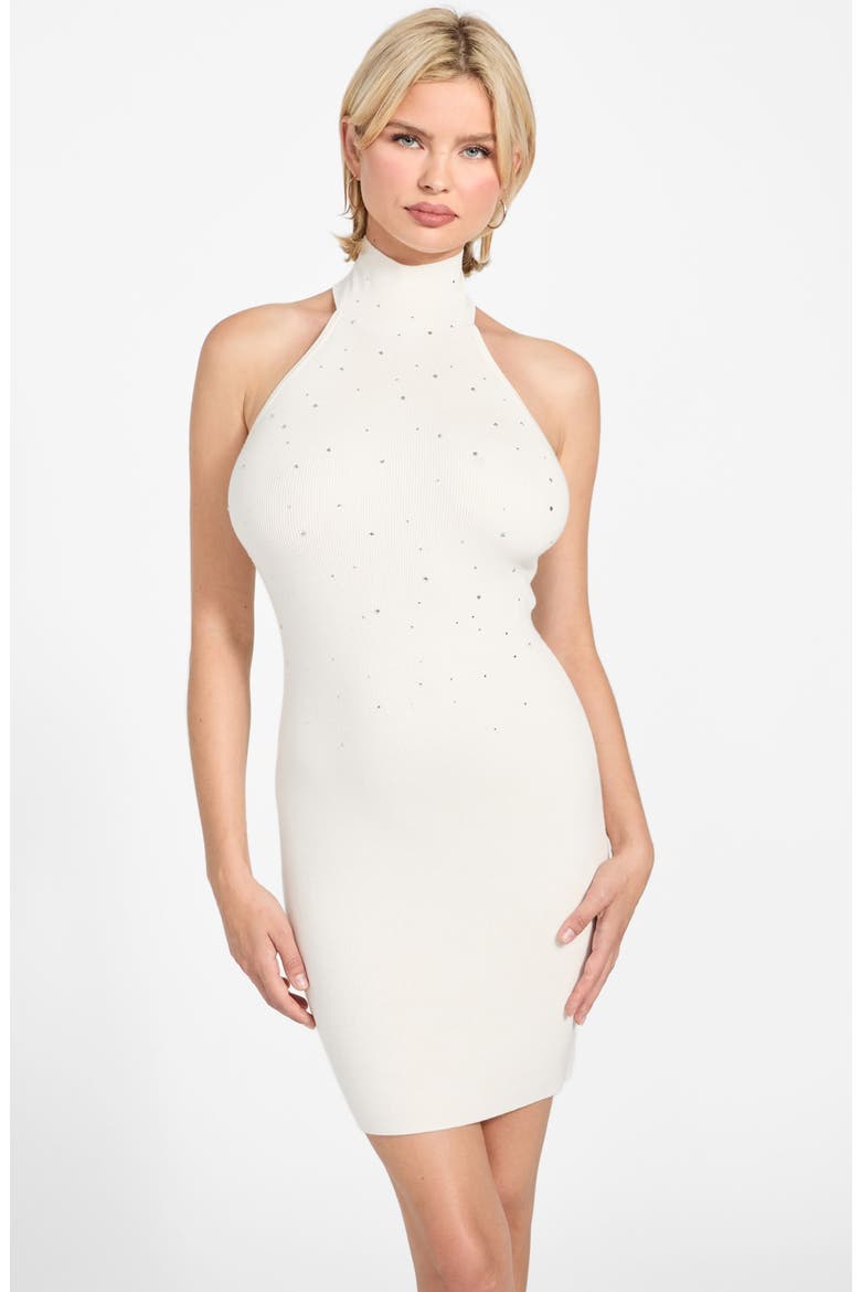 Minara Rhinestone Halter Cocktail Dress, Alternate, color, NATURAL