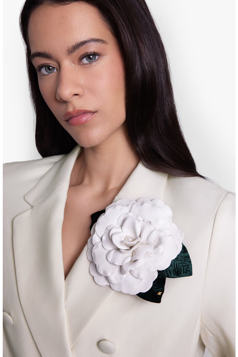 The Large White Gardenia Floral Brooch, Alternate, color, White