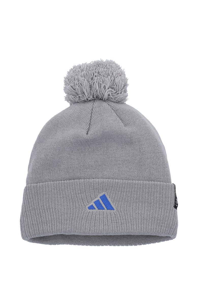 adidas Men's adidas Gray Kansas Jayhawks 2023 Sideline COLD.RDY Cuffed Knit Hat with Pom, Alternate, color, 