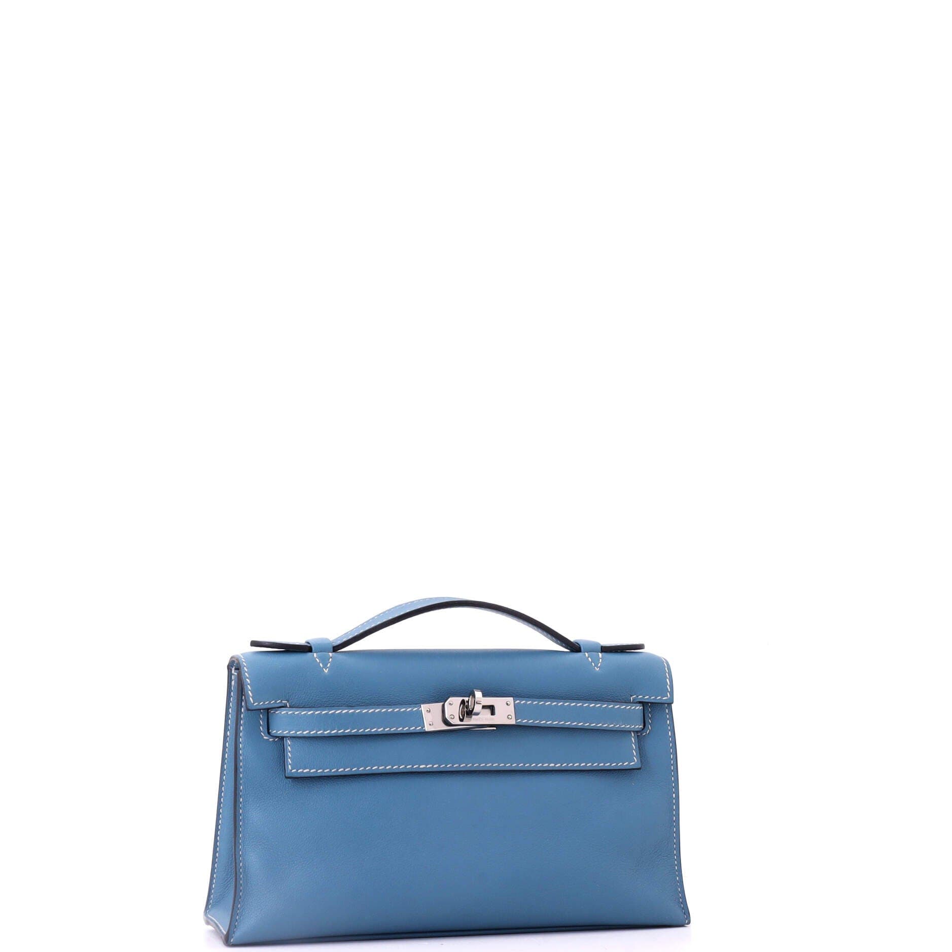 Pre-Owned Hermes Kelly Pochette Swift, Alternate, color, Bleu Jean