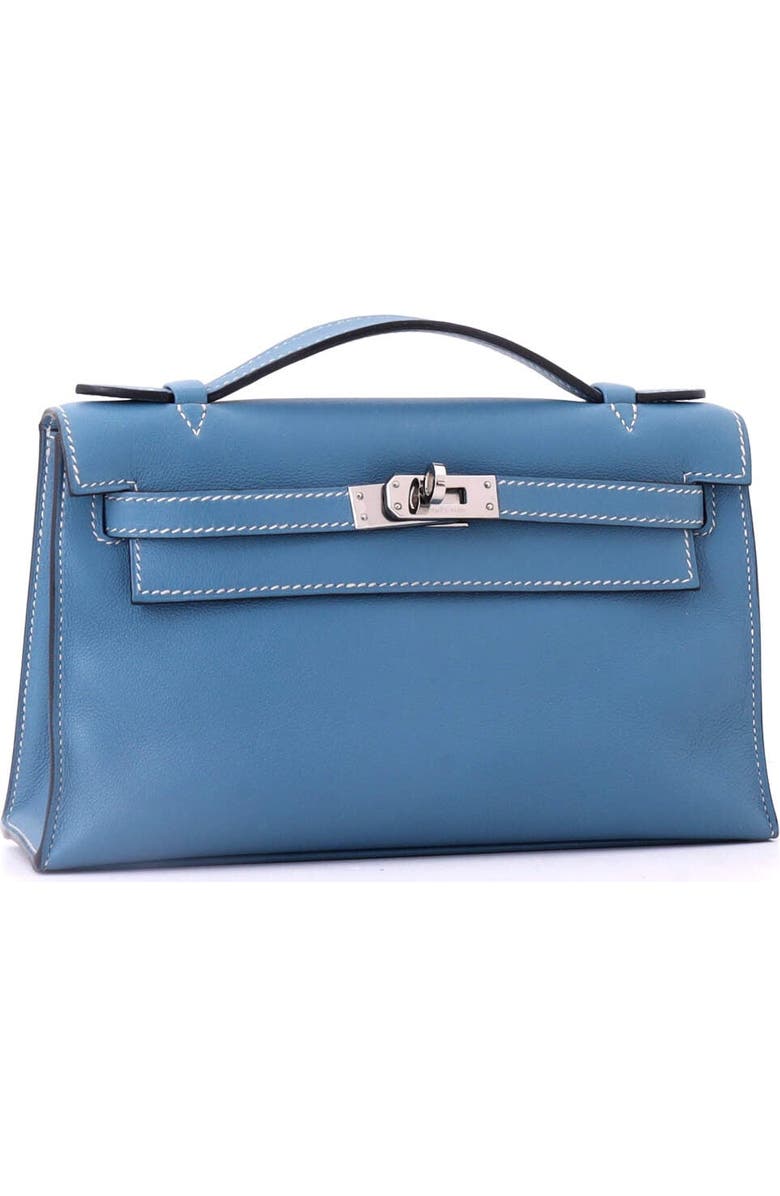Pre-Owned Hermes Kelly Pochette Swift, Alternate, color, Bleu Jean