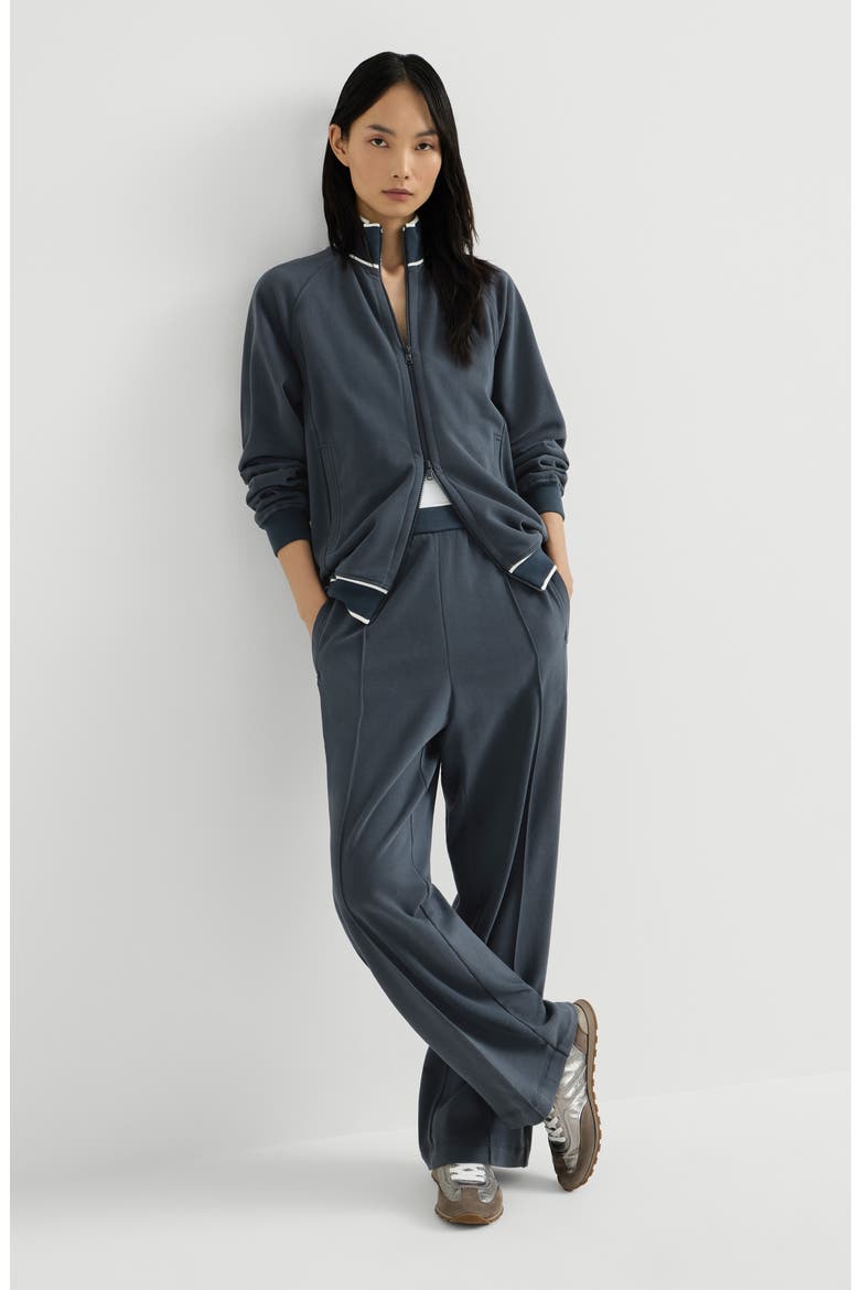Cotton smooth French terry track trousers, Alternate, color, Navy Blue