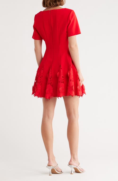 Milly Joy Short Sleeve Lace Godet Minidress In Red