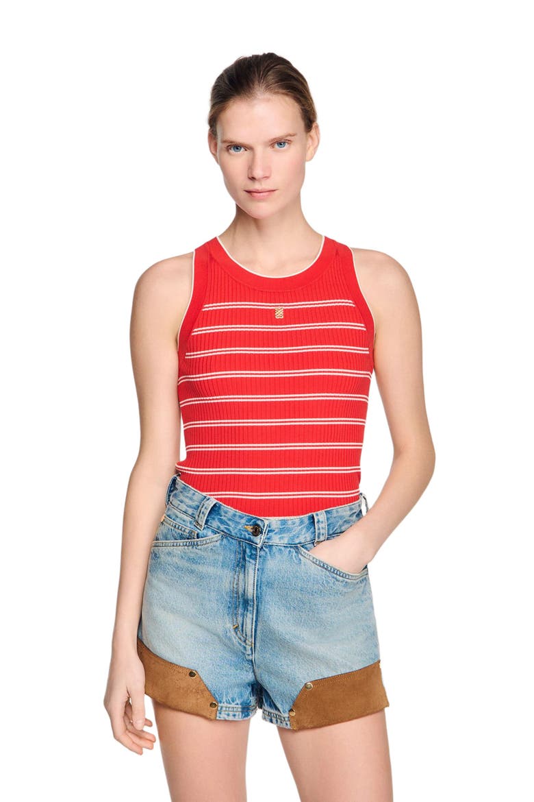 Striped ribbed vest top, Main, color, Red
