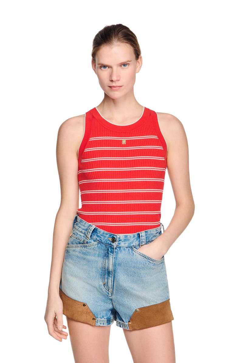 SANDRO Striped knit vest top, Main, color, Red