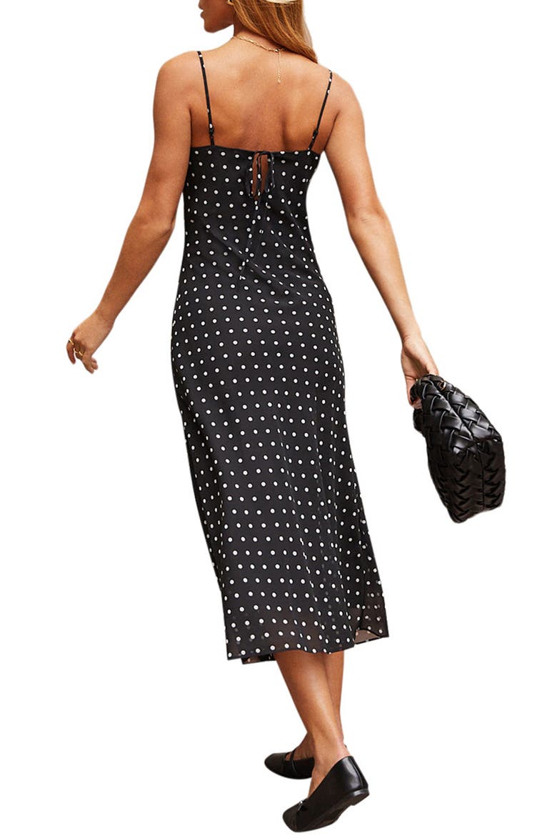 Ainsley Polka Dot Midi Slipdress, Alternate, color, BLACK