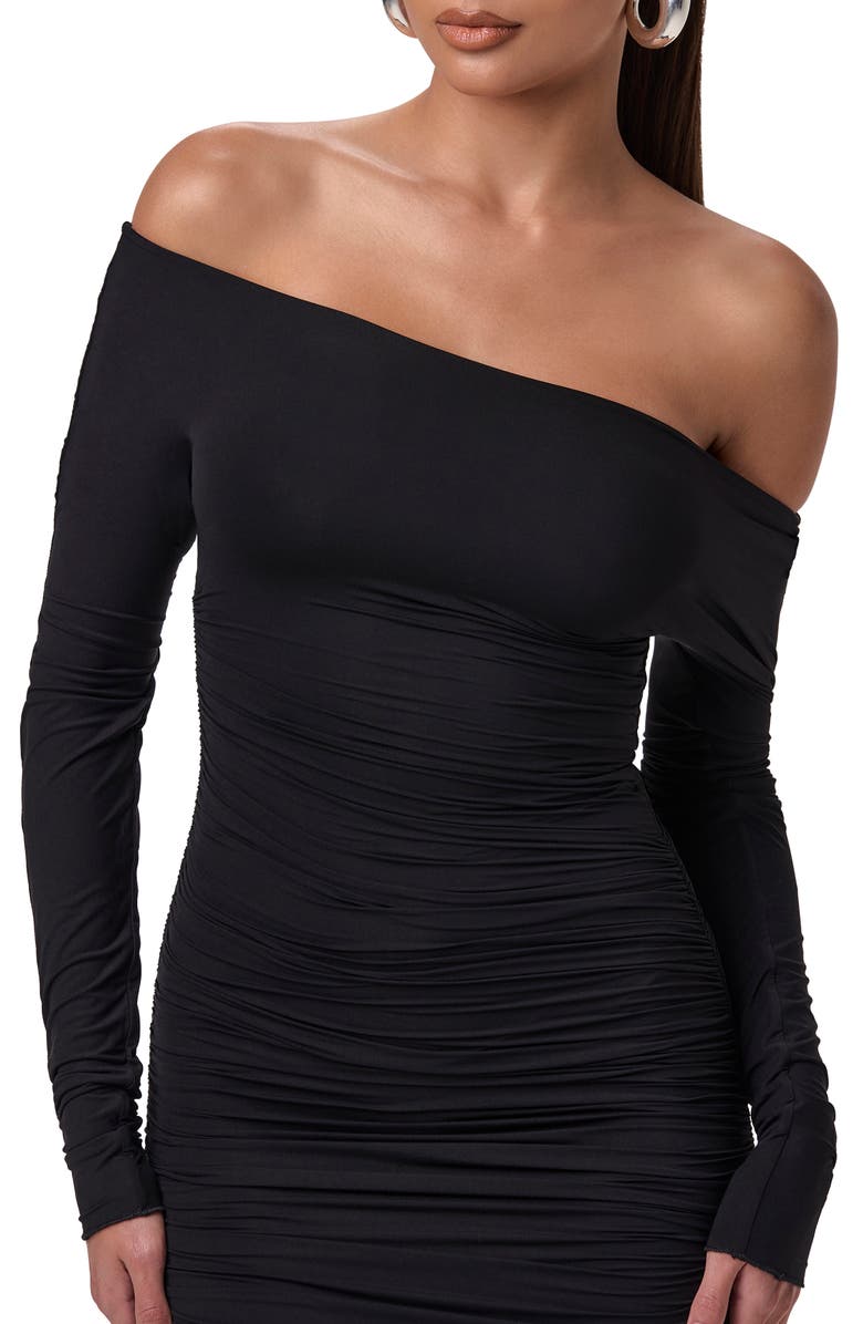 Naked Wardrobe Ruched Off the Shoulder Long Sleeve Maxi Dress, Alternate, color, Black