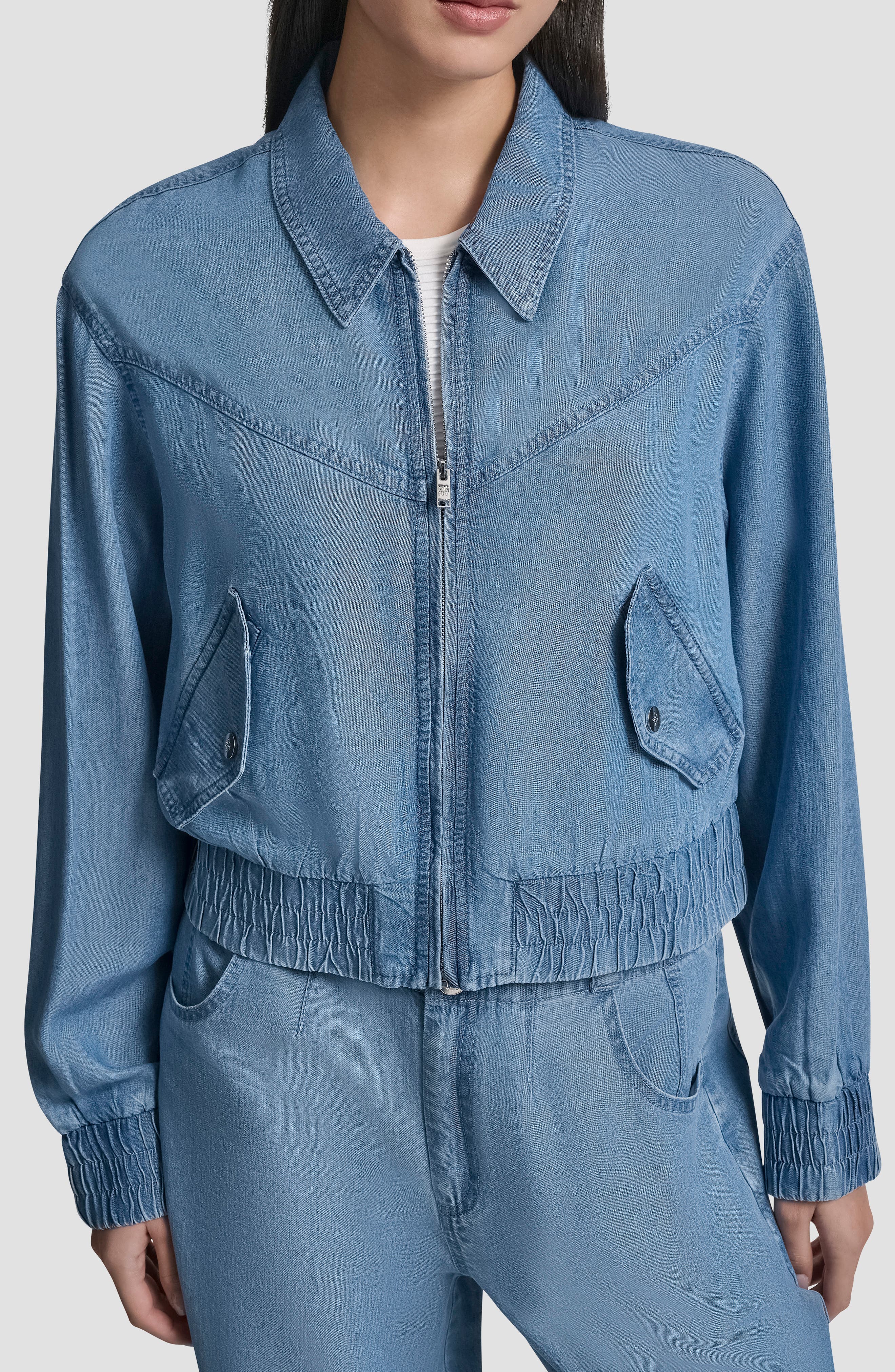 Front Zip Chambray Bomber