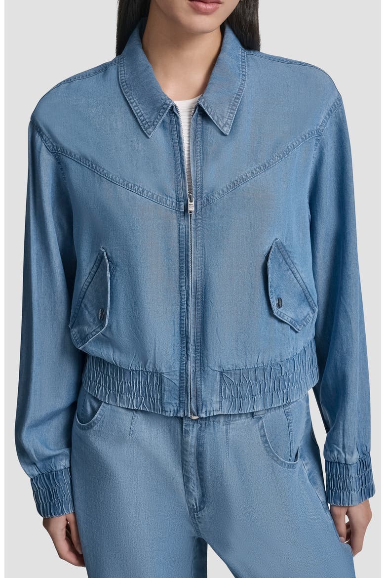 Front Zip Chambray Bomber, Main, color, STREAM WASH