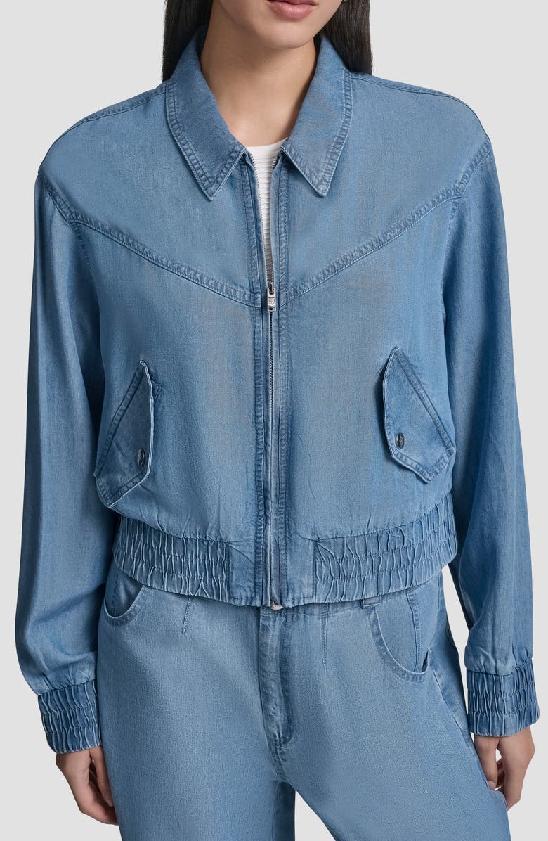 DKNY Front Zip Chambray Bomber, Main, color, 