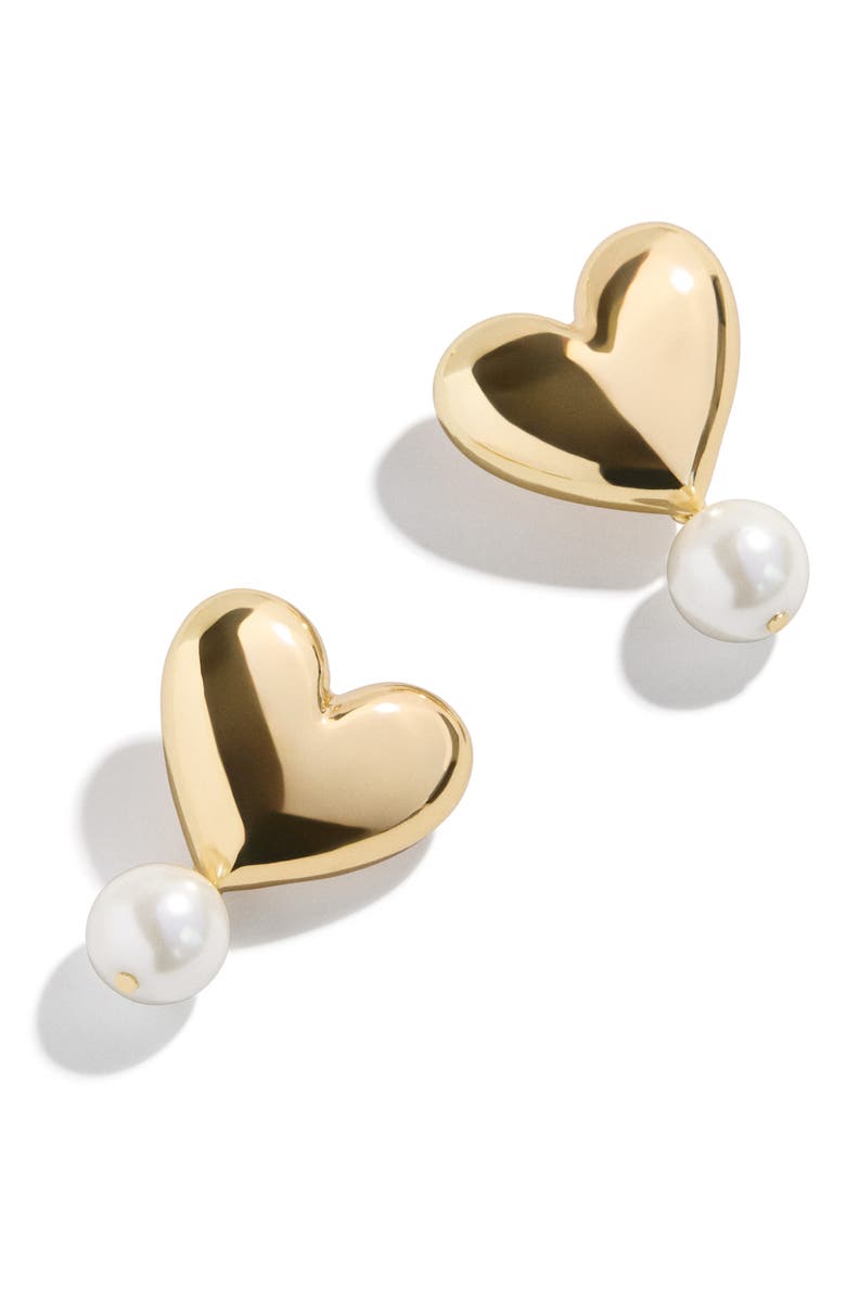 BaubleBar Imitation Pearl Heart Stud Earrings, Main, color, 