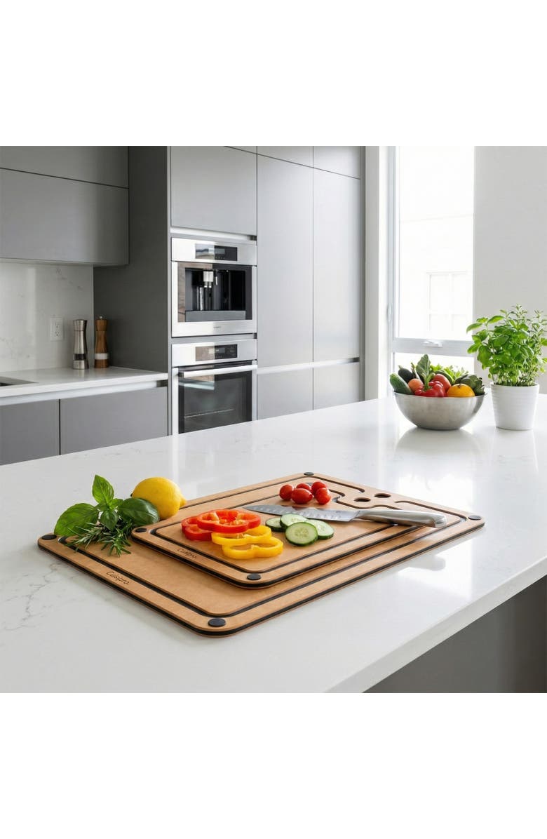 CUISIPRO Fibre Wood Cutting Boards with Silicone Feet, Set of 2, Alternate, color, Natural