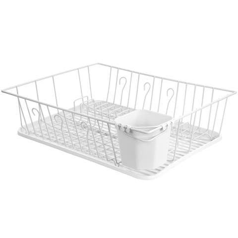 17.5 Inch Dish Rack with 14 Plate Positioners and a Detachable Utensil Holder