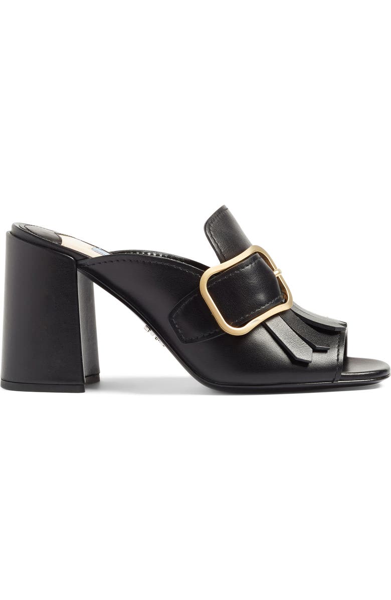 Prada Kiltie Fringe Buckle Strap Mule, Alternate, color,