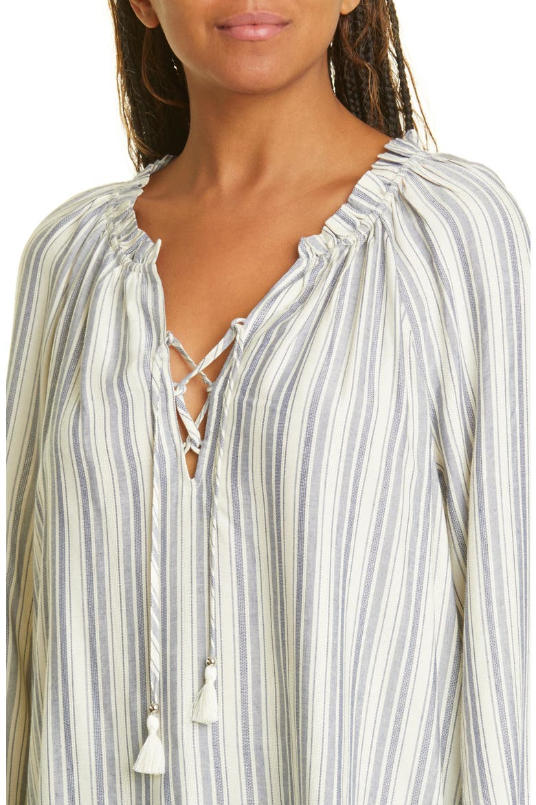 Karra Stripe Ruffle Top, Alternate, color, NAVY/ CREAM