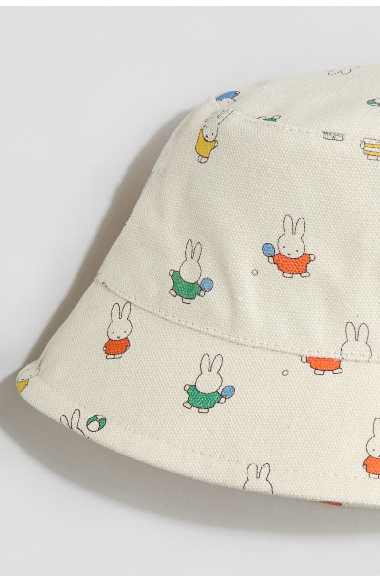 H&M Embroidery-detail Cotton Bucket Hat, Alternate, color, Light Beige/Miffy