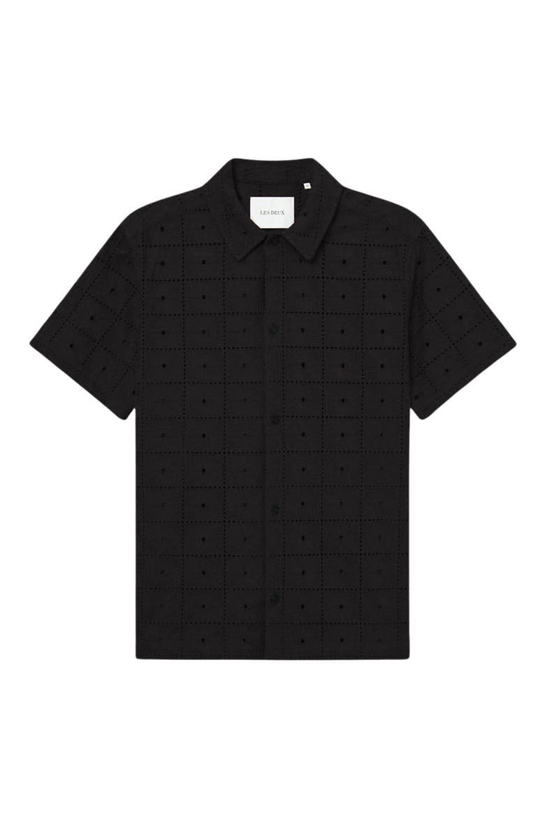 Hector Broderie Anglaise Short Sleeve Button-Up Shirt, Main, color, BLACK