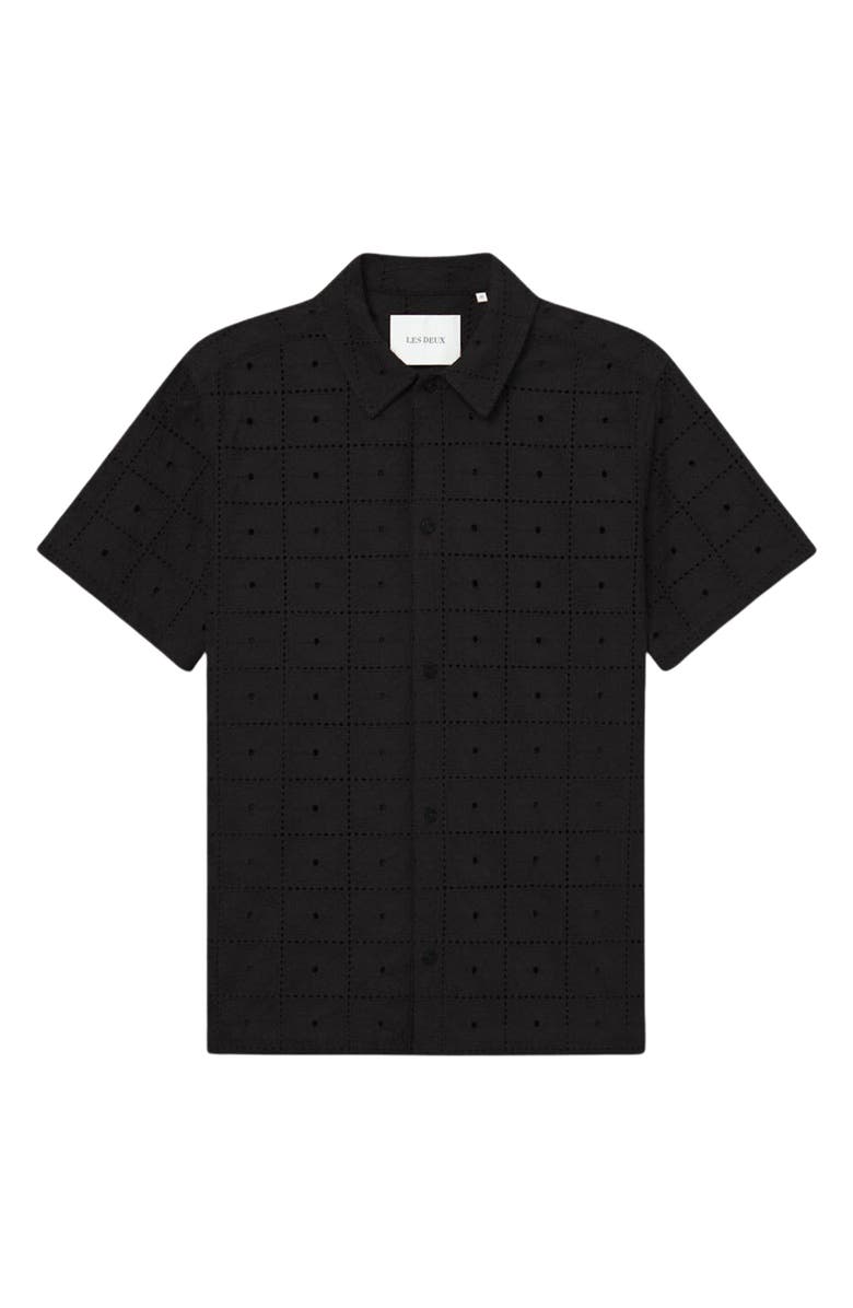 Les Deux Hector Broderie Anglaise Short Sleeve Button-Up Shirt, Main, color, Black