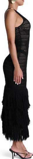 Open Stitch Fringe Midi Dress