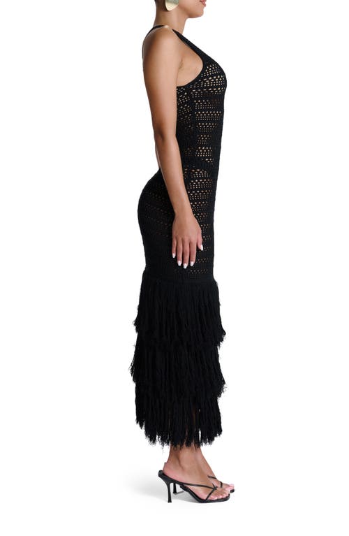 Naked Wardrobe Open Stitch Fringe Midi Dress