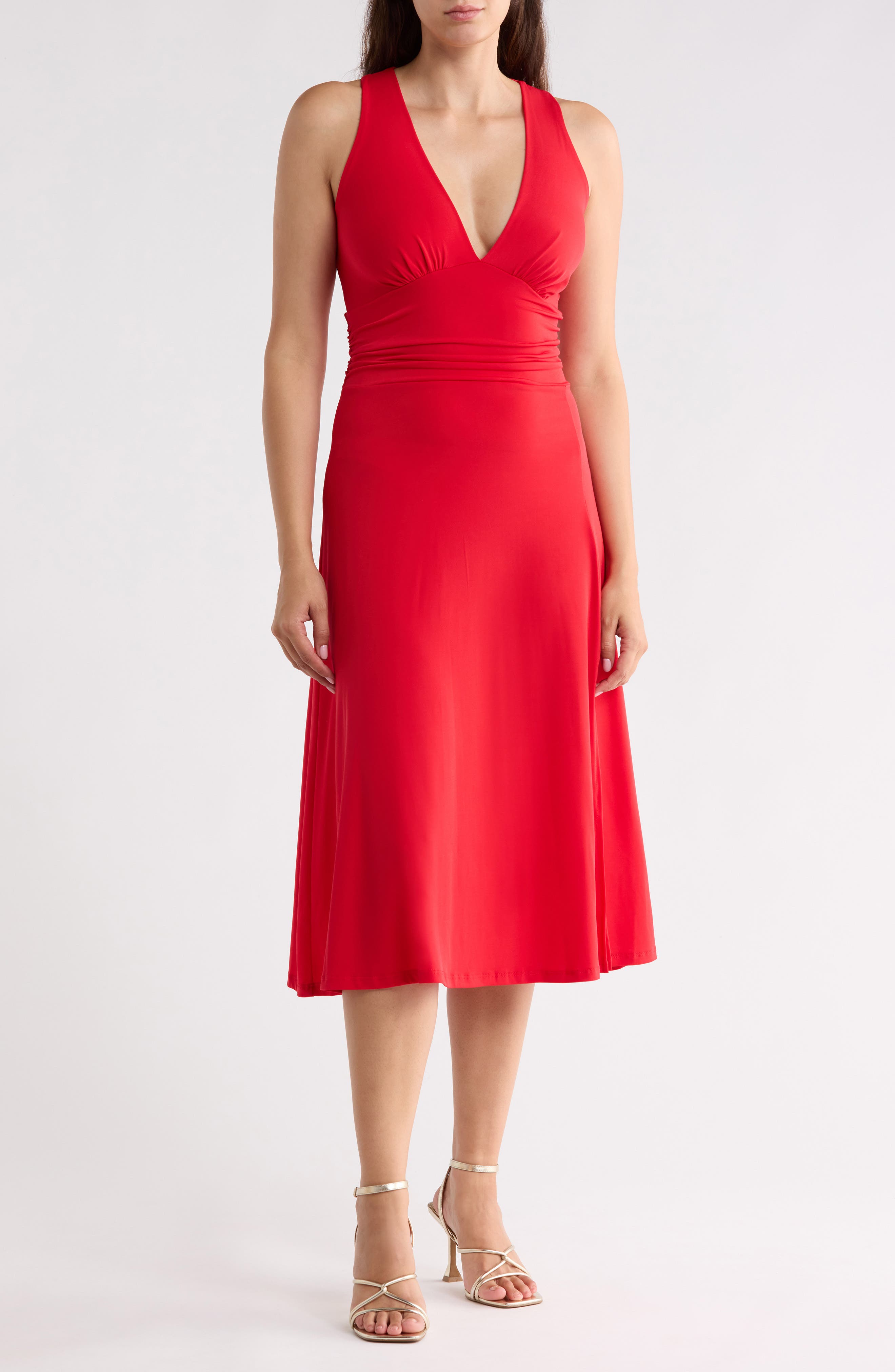 Deep V-Neck Midi Dress