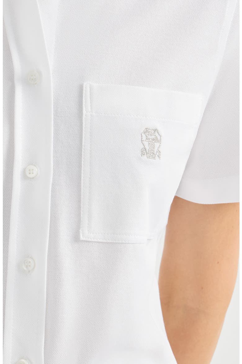 Stretch cotton piqué short sleeve shirt with logo, Alternate, color, White