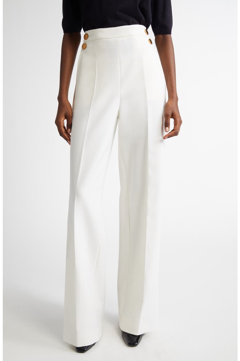 Polonia Wide Leg Stretch Virgin Wool Canvas Pants, Main, color, WHITE