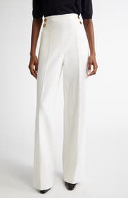 Max Mara Polonia Wide Leg Stretch Virgin Wool Canvas Pants