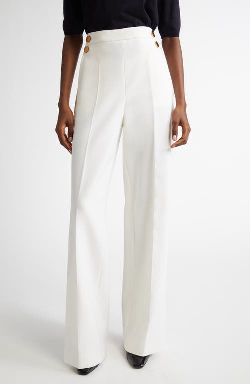 Max Mara Polonia Wide Leg Stretch Virgin Wool Canvas Pants In White