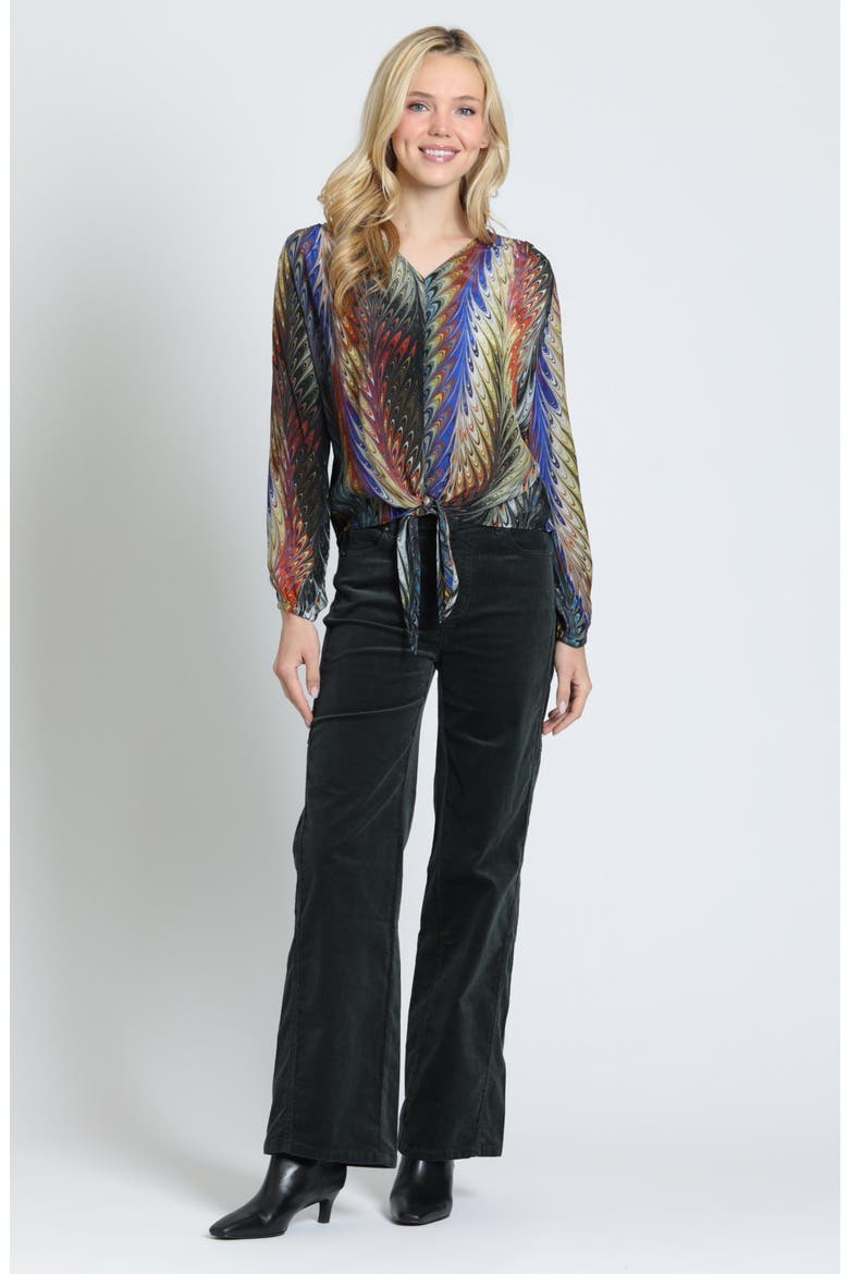 Print V-Neck Tie Front Top, Alternate, color, PRISMATIC HARVEST