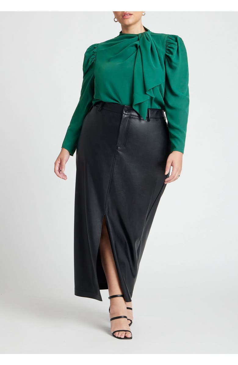 ELOQUII Drape Front Blouse, Alternate, color, Rain Forest