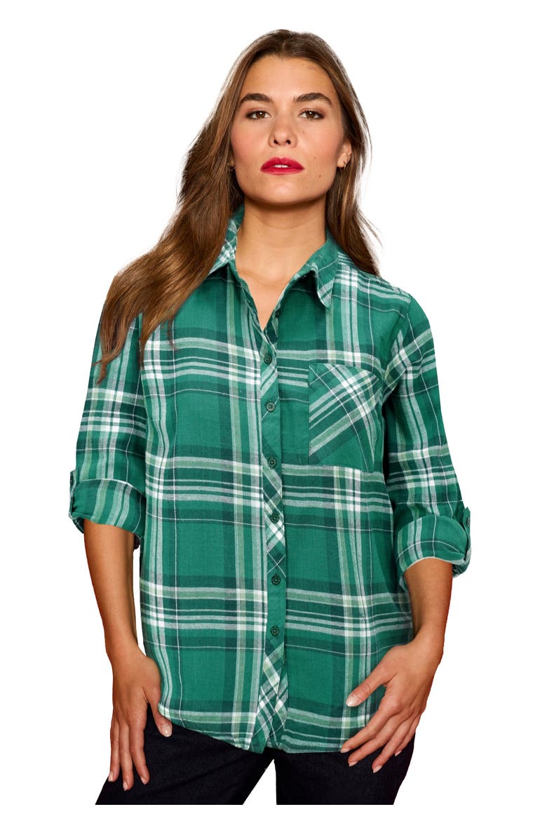 Classic Plaid Button Front Shirt, Main, color, WHITE MIDNIGHT VINE PLAID
