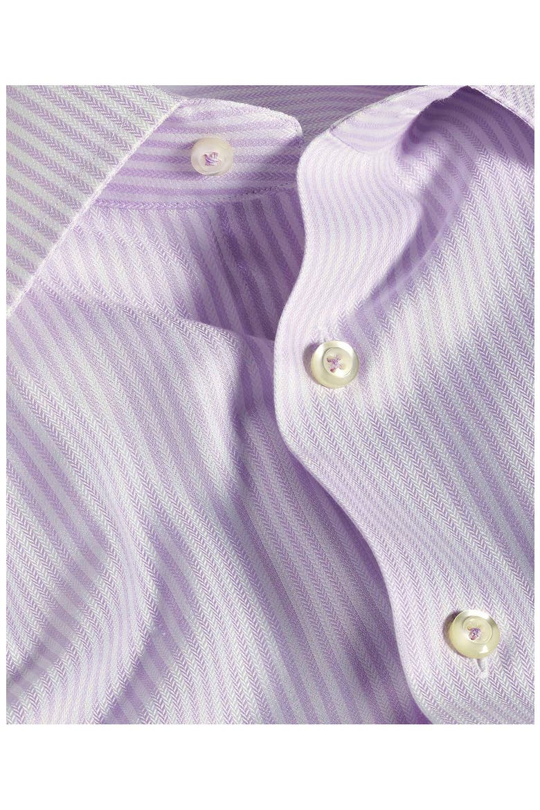 Trim Fit Herringbone Stripe Cotton & Silk Dress Shirt, Alternate, color, WHITE/ LILAC