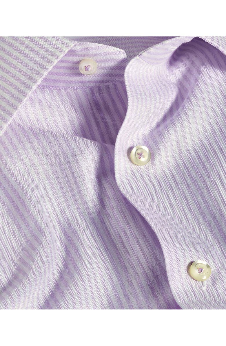 David Donahue Trim Fit Herringbone Stripe Cotton & Silk Dress Shirt, Alternate, color, White/ Lilac