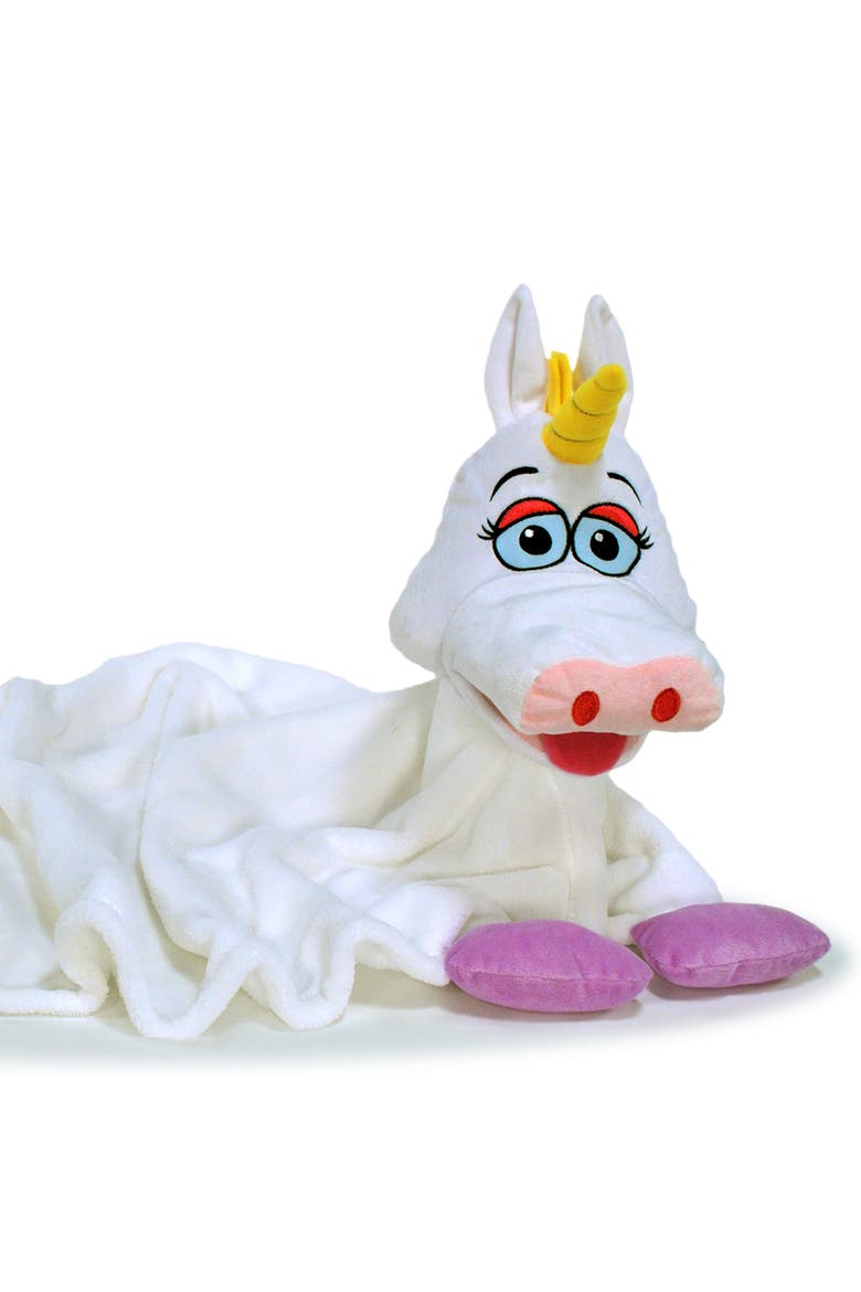 Unicorn Whitepurple 2 In 1 Plush Puppet & Blanket, Alternate, color, Multicolored
