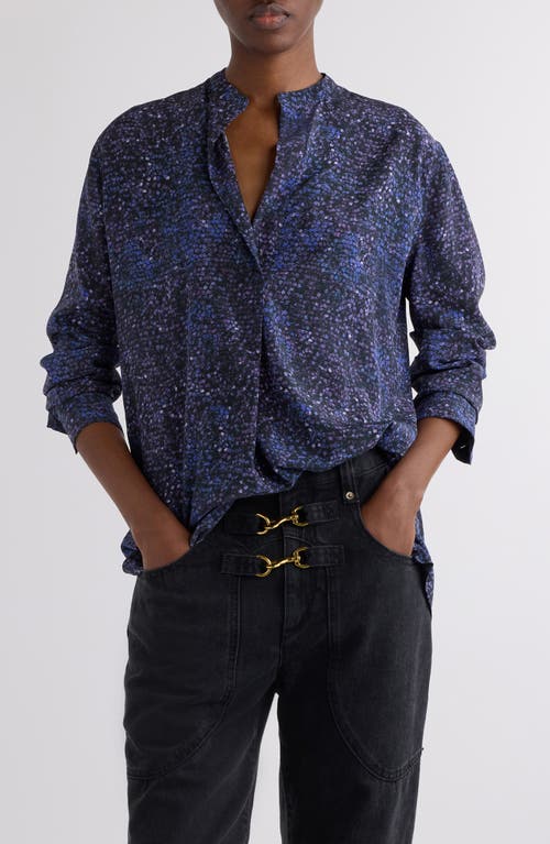 Isabel Marant Sima Mosaic Print Stretch Crepe Shirt In Blue