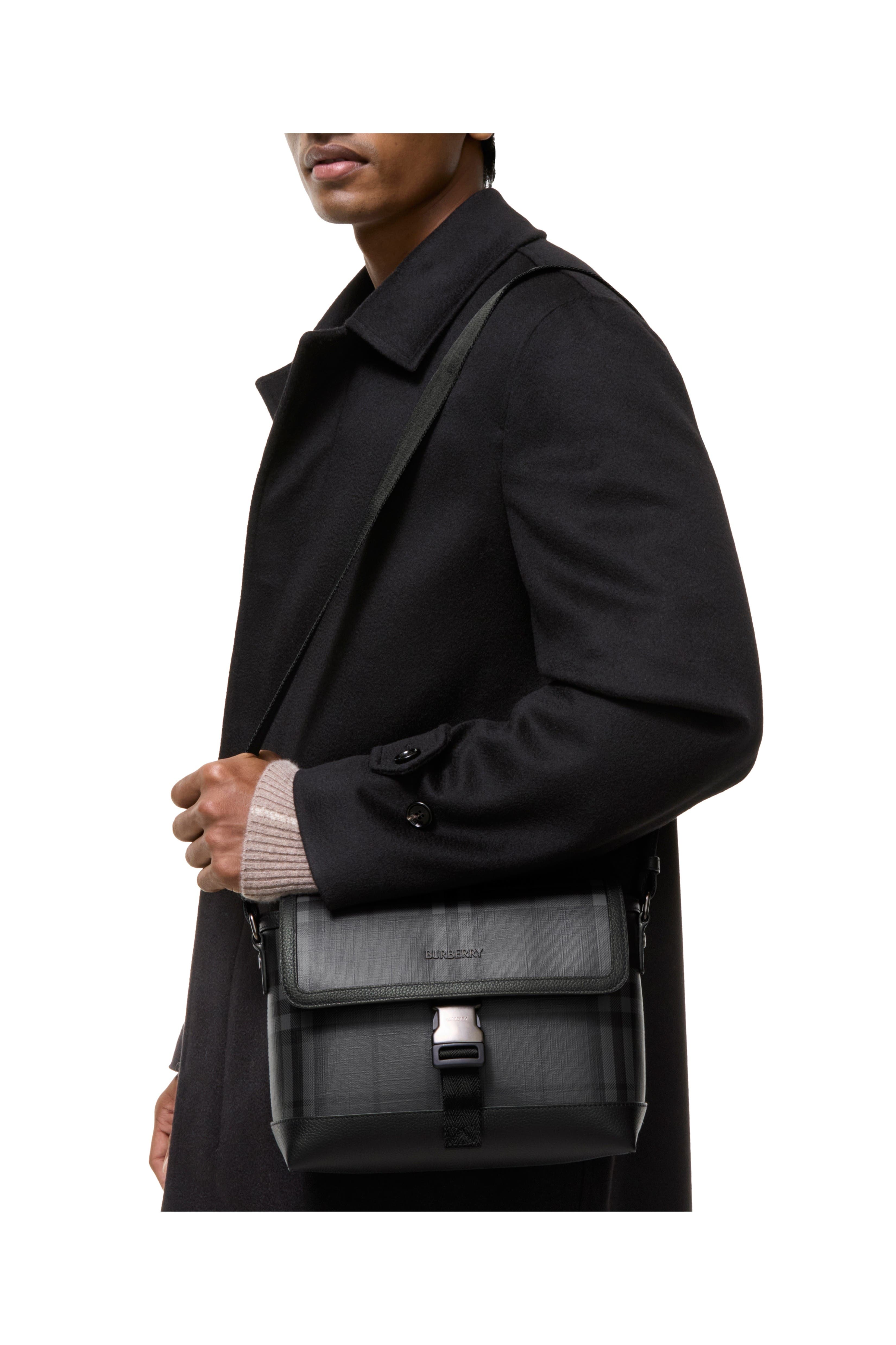 Small City Check Clip Messenger Bag, Alternate, color, Iron grey