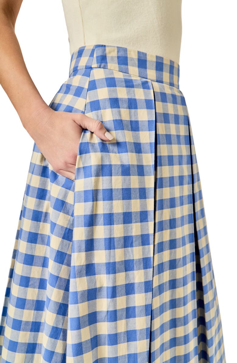English Factory Checked Cotton Maxi Skirt, Alternate, color, Blue Plaid Multi