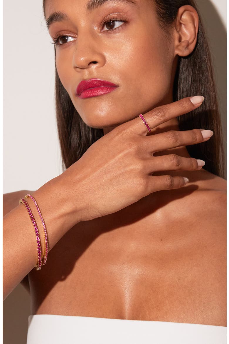 Lab Grown Red Ruby Tennis Bracelet - 3ct, Alternate, color, Yellow Gold Vermeil