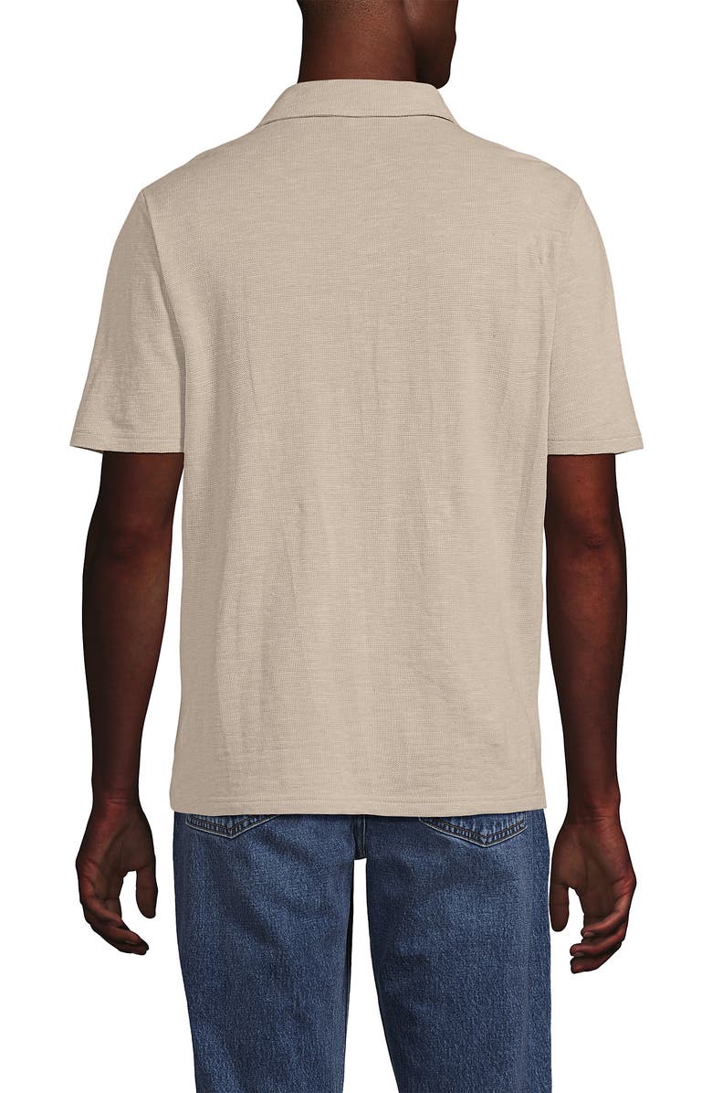 Lands' End Short Sleeve Cotton Linen Polo, Alternate, color, Khaki Sand Heather