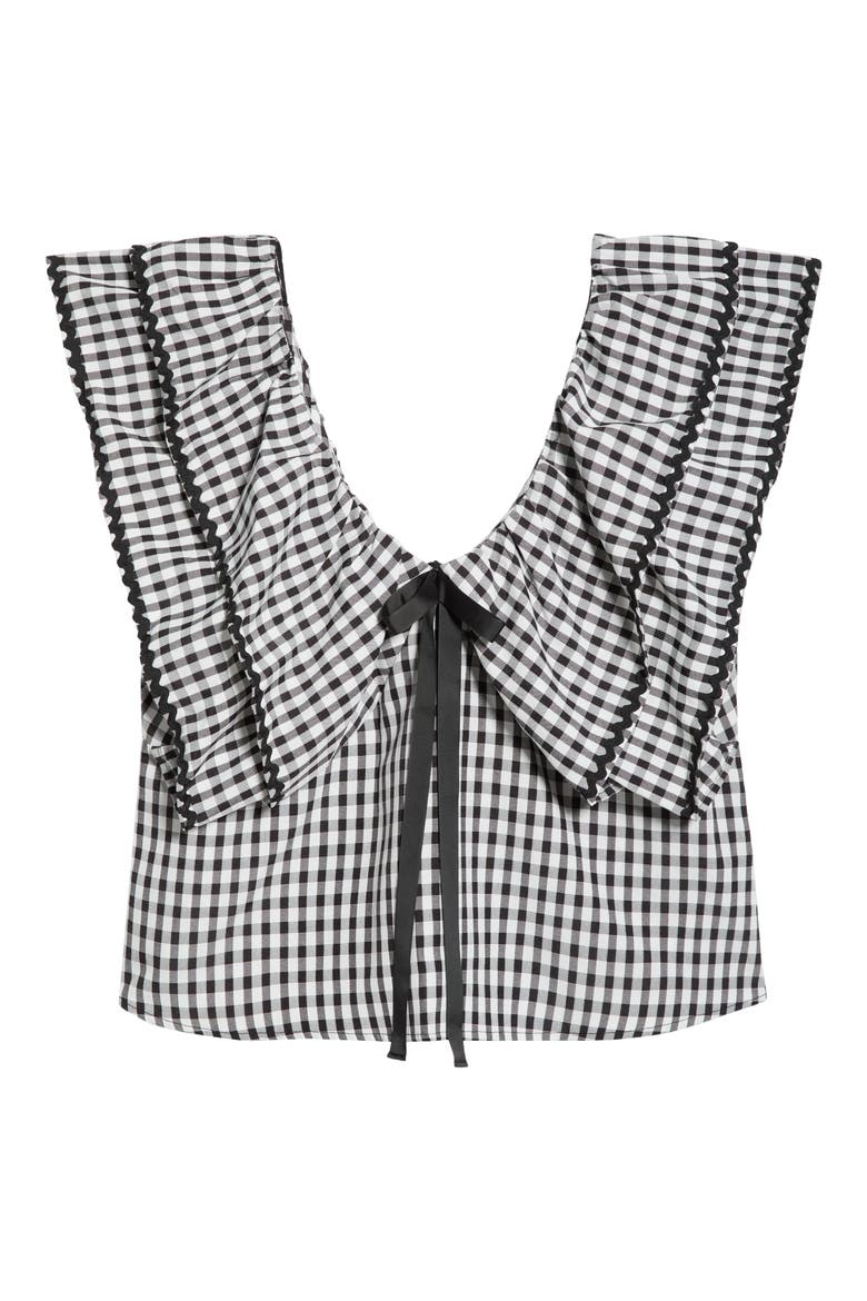Dovery Gingham Ruffle Top, Alternate, color, BLACK-WHITE