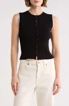 Blu Pepper Contrast Stitch Knit Button Front Top