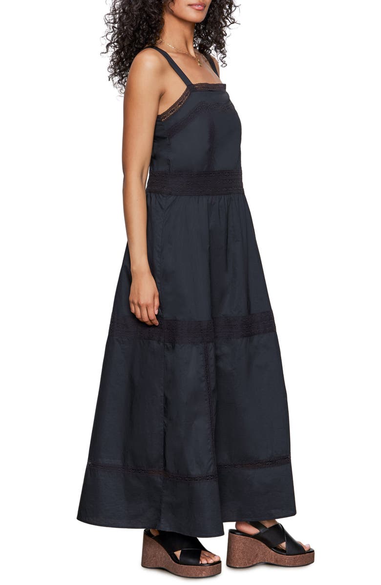 Sanctuary Lucky You Lace Detail Tiered Cotton Maxi Dress, Alternate, color, Black