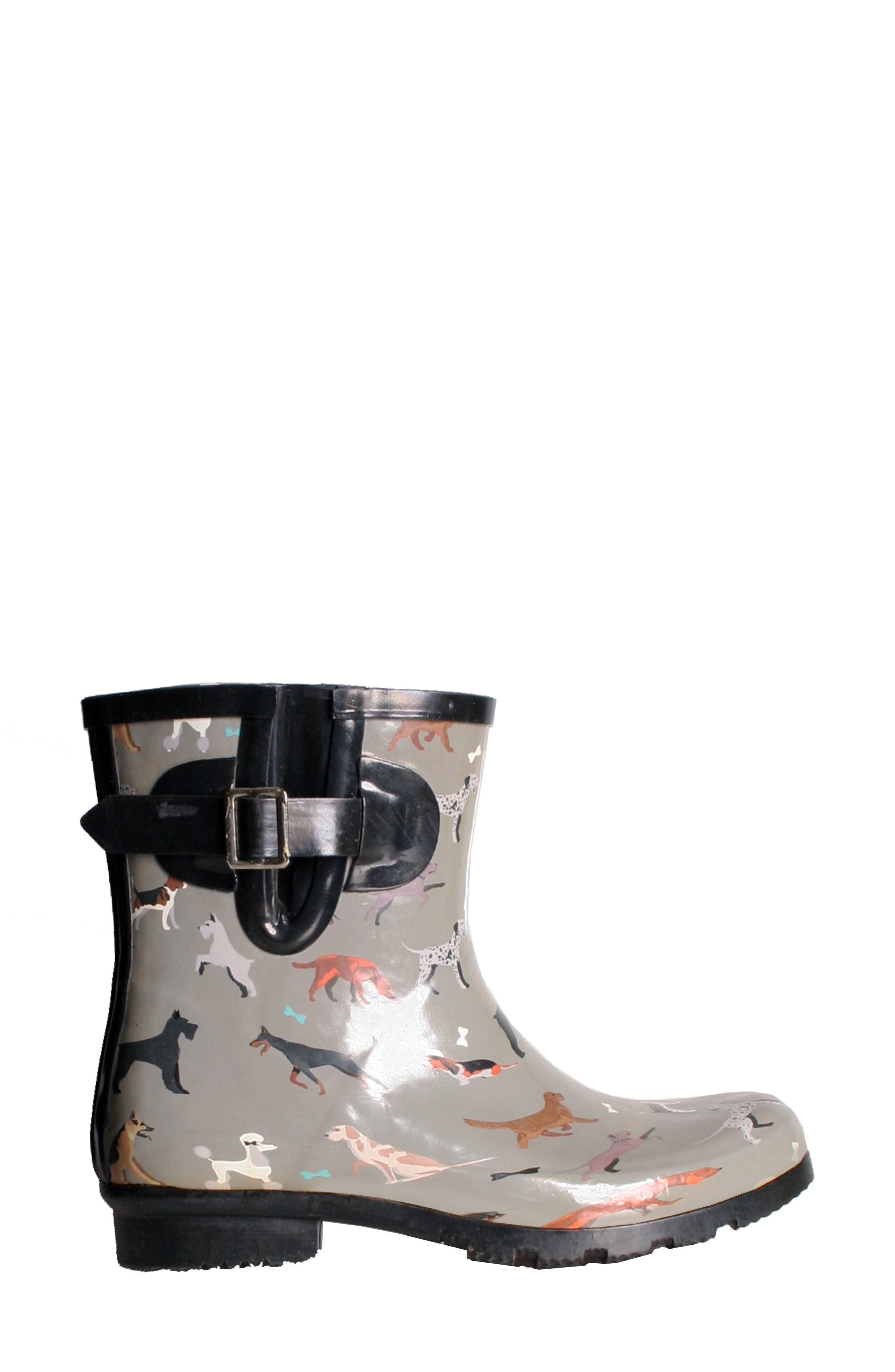Nomad Droplet Patterned Waterproof Rain Boot, Alternate, color, Grey Dogs